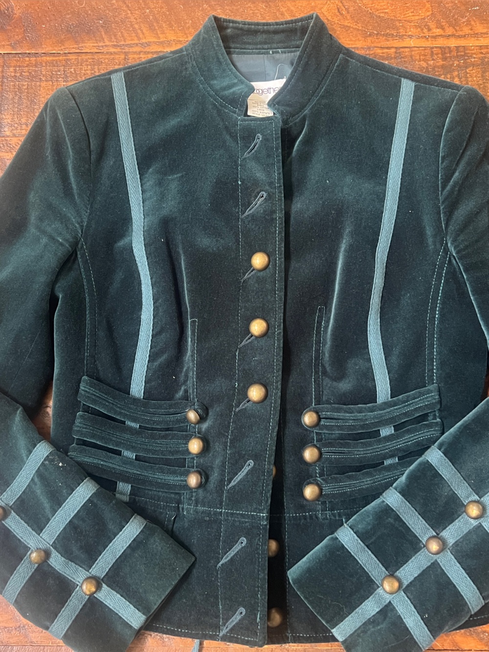 Together Dark Green Velvet Military-Style Jacket